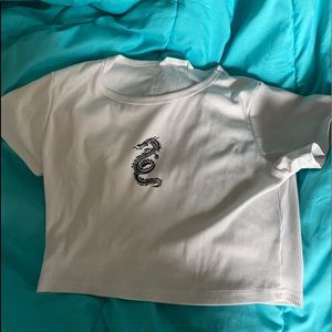 white cropped dragon shein shirt